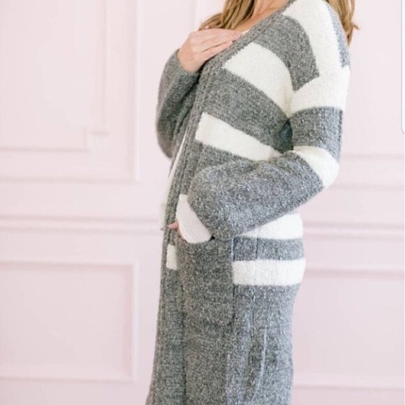 \Cozy Up Gray Striped cardigan - Picture 2 of 4
